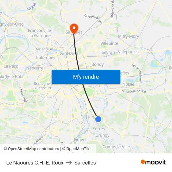 Le Naoures C.H. E. Roux to Sarcelles map