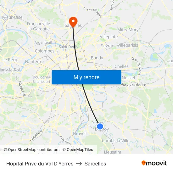 Hôpital Privé du Val D'Yerres to Sarcelles map