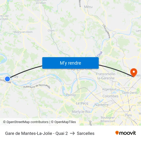 Gare de Mantes-La-Jolie - Quai 2 to Sarcelles map