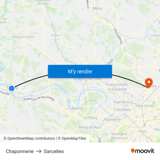 Chaponnerie to Sarcelles map
