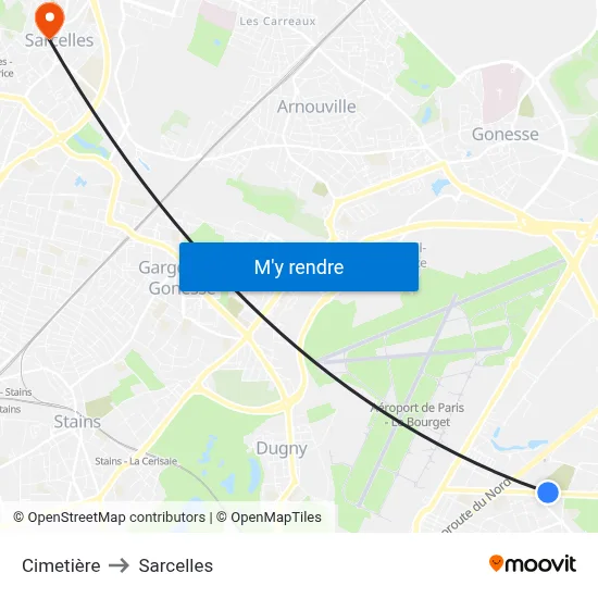 Cimetière to Sarcelles map