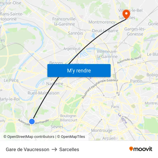 Gare de Vaucresson to Sarcelles map