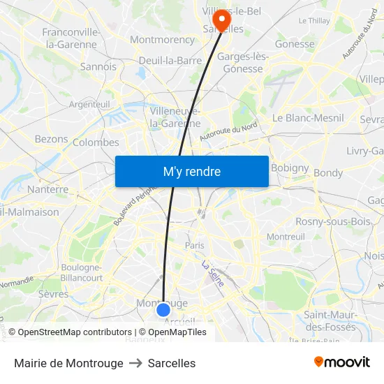 Mairie de Montrouge to Sarcelles map