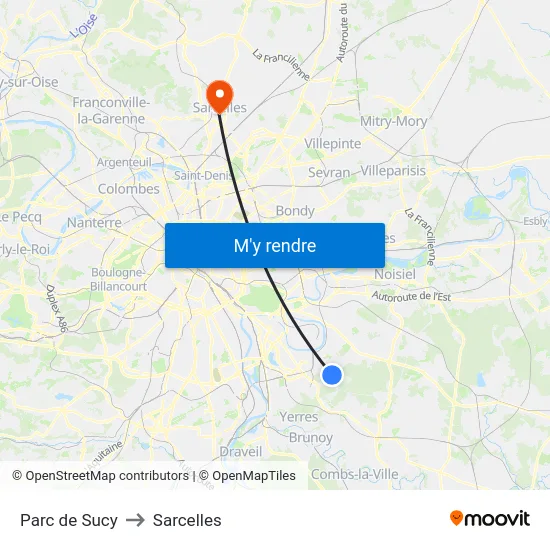 Parc de Sucy to Sarcelles map