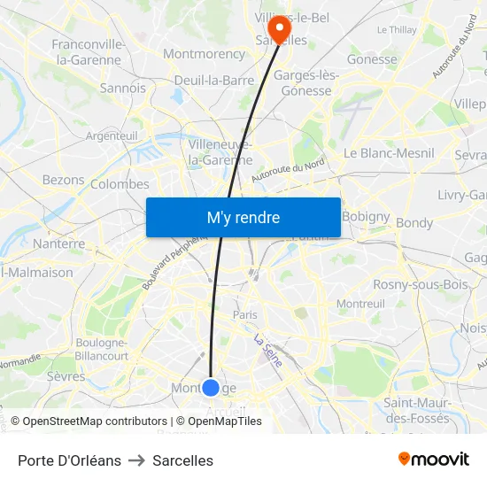 Porte D'Orléans to Sarcelles map