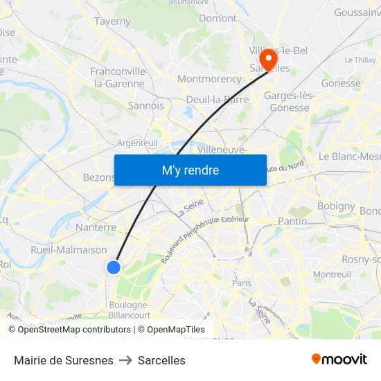 Mairie de Suresnes to Sarcelles map