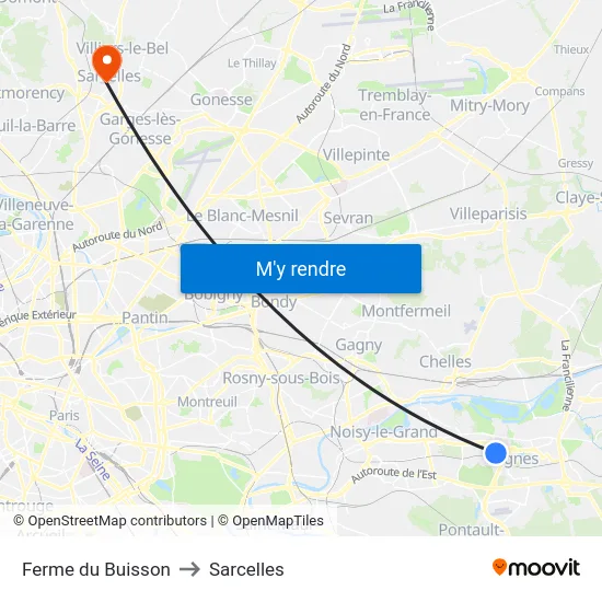 Ferme du Buisson to Sarcelles map