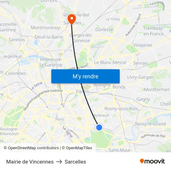 Mairie de Vincennes to Sarcelles map