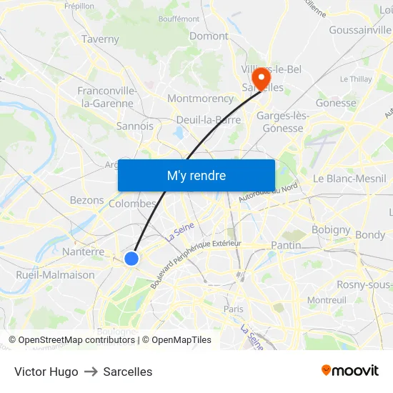 Victor Hugo to Sarcelles map