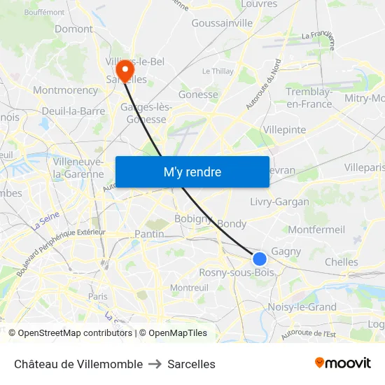 Château de Villemomble to Sarcelles map