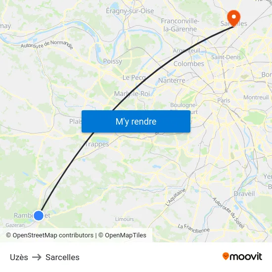 Uzès to Sarcelles map