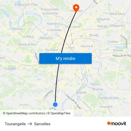 Tourangelle to Sarcelles map