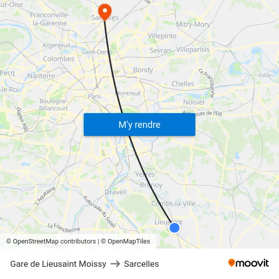 Gare de Lieusaint Moissy to Sarcelles map