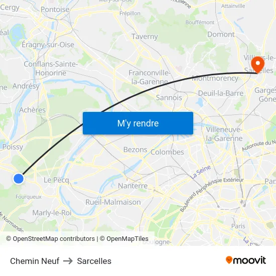 Chemin Neuf to Sarcelles map
