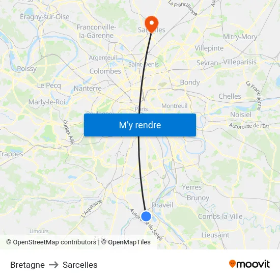 Bretagne to Sarcelles map
