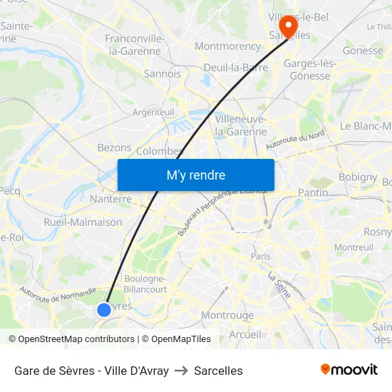 Gare de Sèvres - Ville D'Avray to Sarcelles map