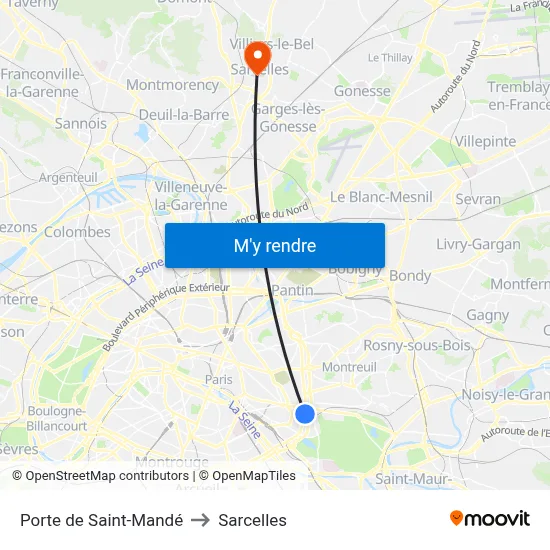 Porte de Saint-Mandé to Sarcelles map