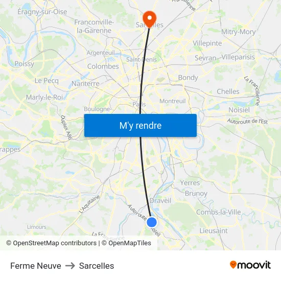 Ferme Neuve to Sarcelles map