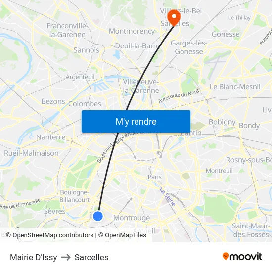 Mairie D'Issy to Sarcelles map