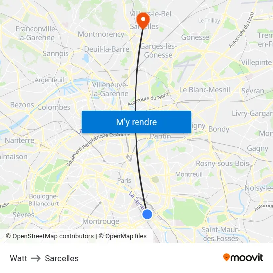 Watt to Sarcelles map