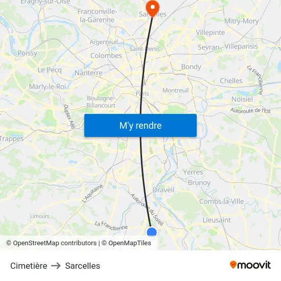 Cimetière to Sarcelles map