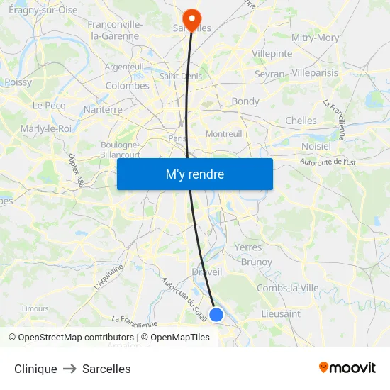 Clinique to Sarcelles map
