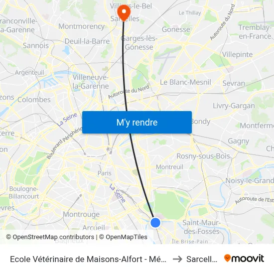 Ecole Vétérinaire de Maisons-Alfort - Métro to Sarcelles map