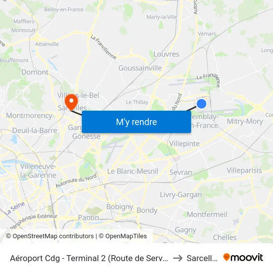 Aéroport Cdg - Terminal 2 (Route de Service) to Sarcelles map