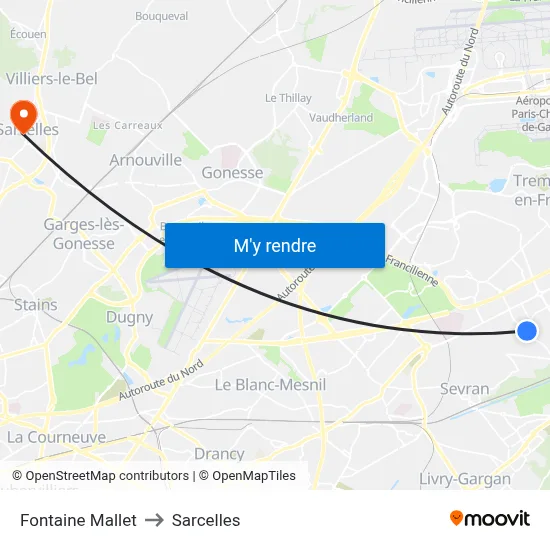 Fontaine Mallet to Sarcelles map