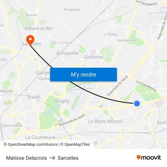 Matisse Delacroix to Sarcelles map