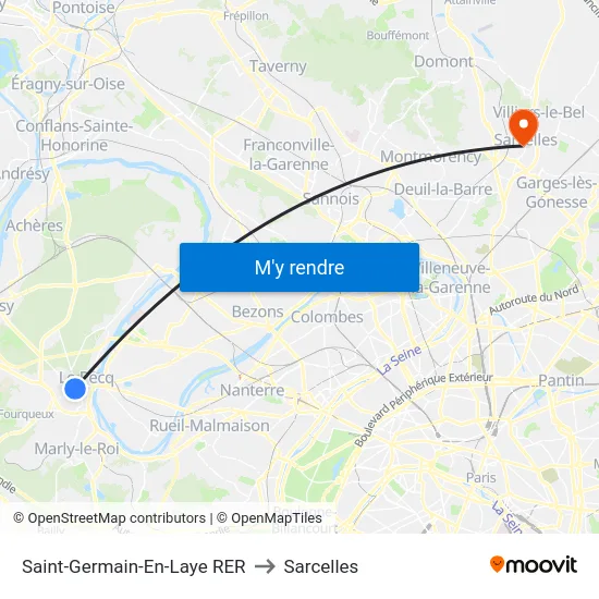 Saint-Germain-En-Laye RER to Sarcelles map