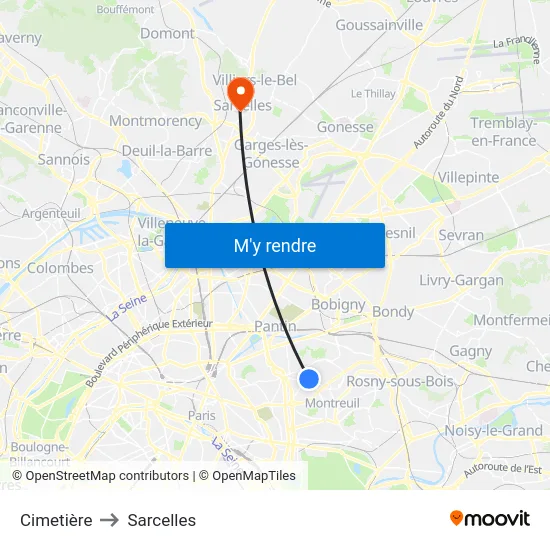 Cimetière to Sarcelles map