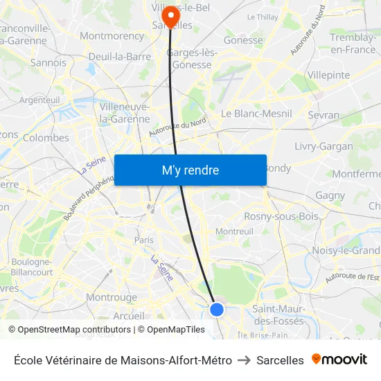 École Vétérinaire de Maisons-Alfort-Métro to Sarcelles map