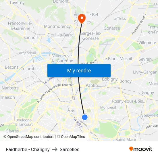 Faidherbe - Chaligny to Sarcelles map