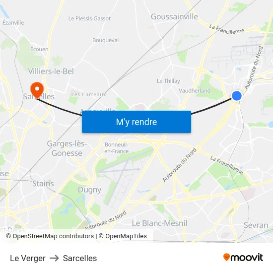 Le Verger to Sarcelles map