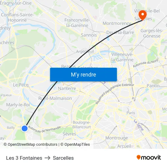 Les 3 Fontaines to Sarcelles map