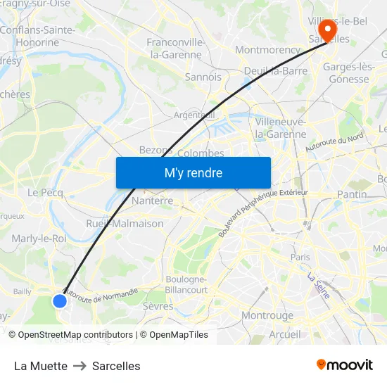 La Muette to Sarcelles map