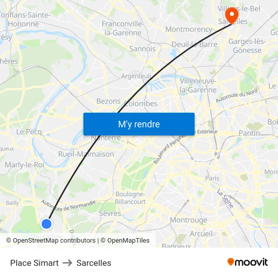Place Simart to Sarcelles map