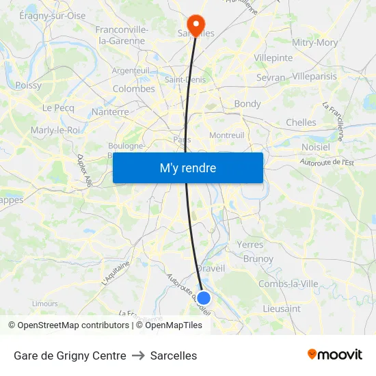 Gare de Grigny Centre to Sarcelles map