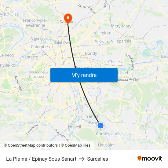 La Plaine / Epinay Sous Sénart to Sarcelles map