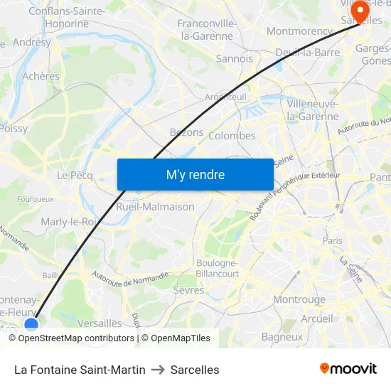 La Fontaine Saint-Martin to Sarcelles map