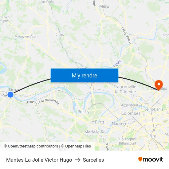 Mantes-La-Jolie Victor Hugo to Sarcelles map
