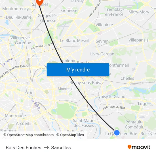 Bois Des Friches to Sarcelles map