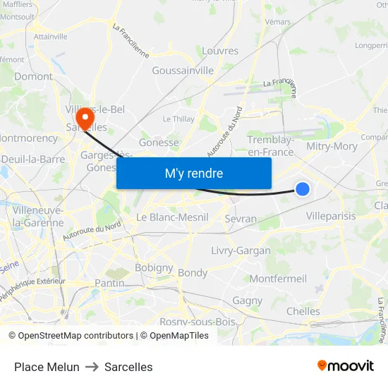Place Melun to Sarcelles map