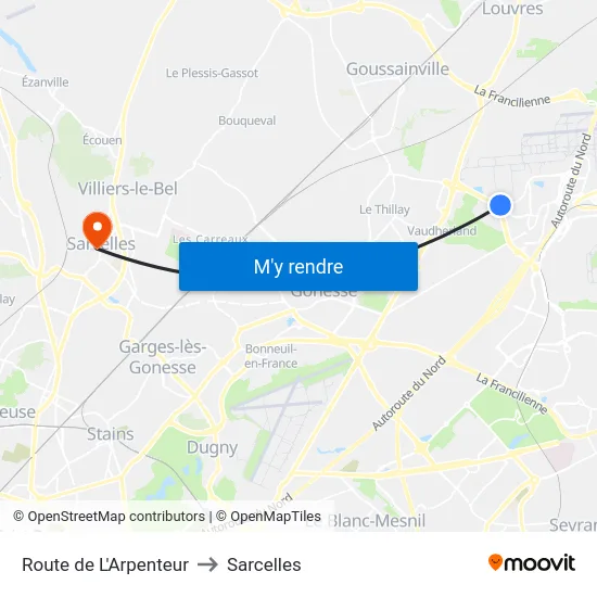 Route de L'Arpenteur to Sarcelles map
