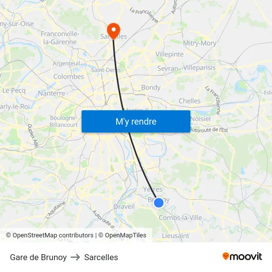 Gare de Brunoy to Sarcelles map
