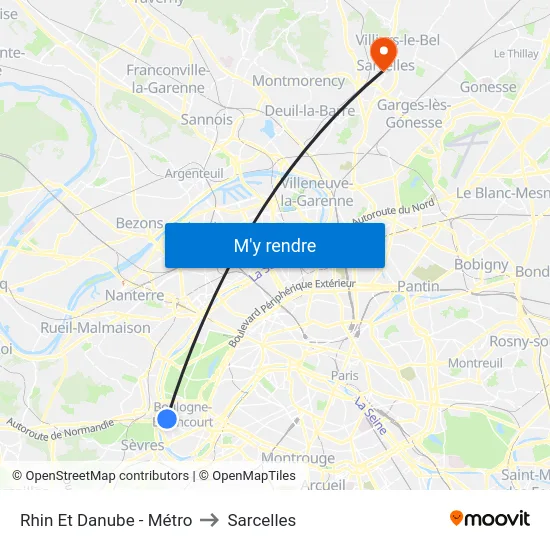 Rhin Et Danube - Métro to Sarcelles map