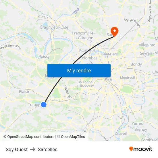 Sqy Ouest to Sarcelles map