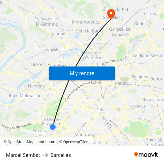 Marcel Sembat to Sarcelles map