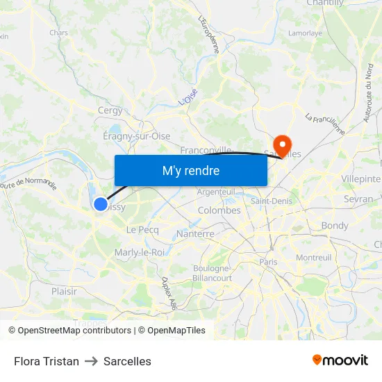 Flora Tristan to Sarcelles map